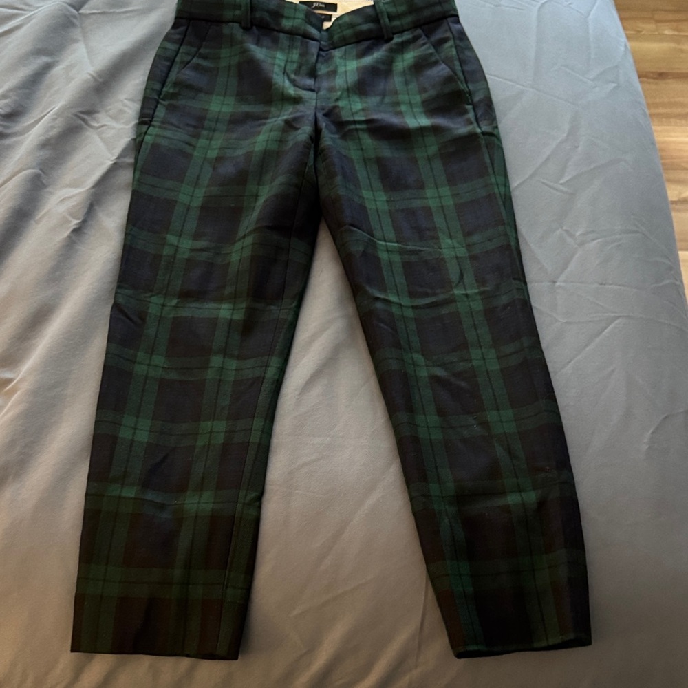 J. Crew Black and Green Plaid Cropped Pants